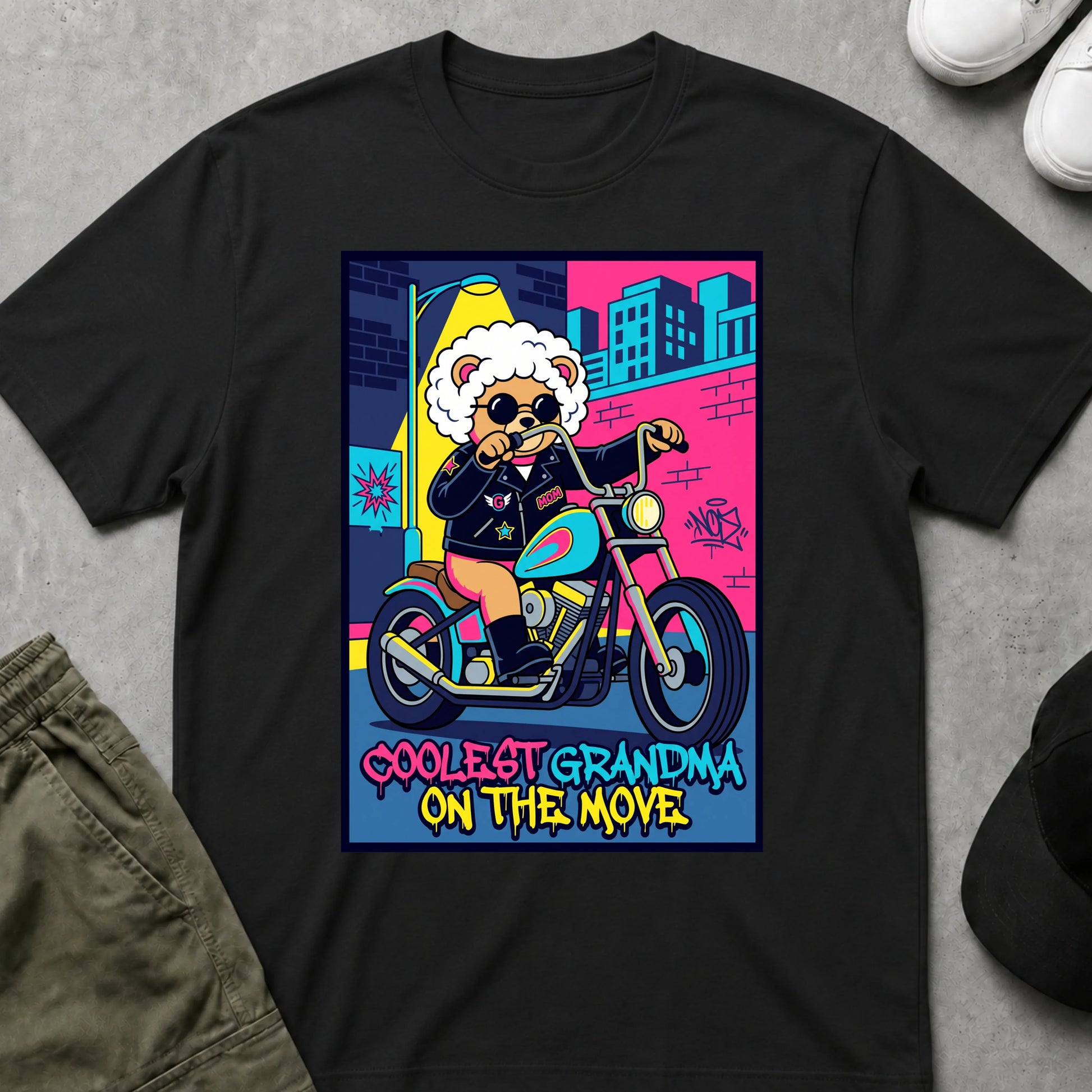 Cool Teds Teddy-Bear Biker Grammy T-Shirt Black / S