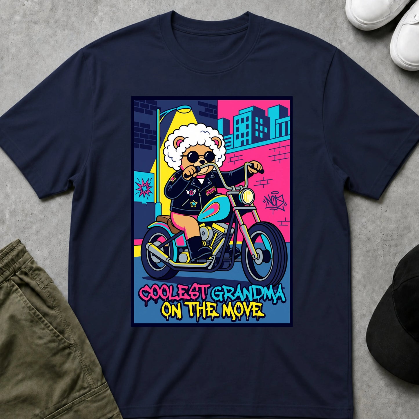 Cool Teds Teddy-Bear Biker Grammy T-Shirt Navy / S