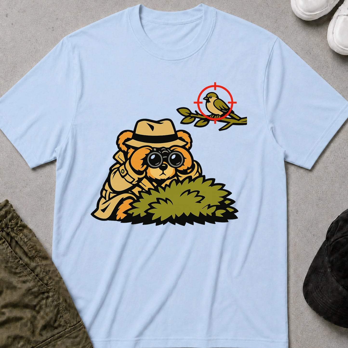 Birding Bear T-Shirt Light Blue