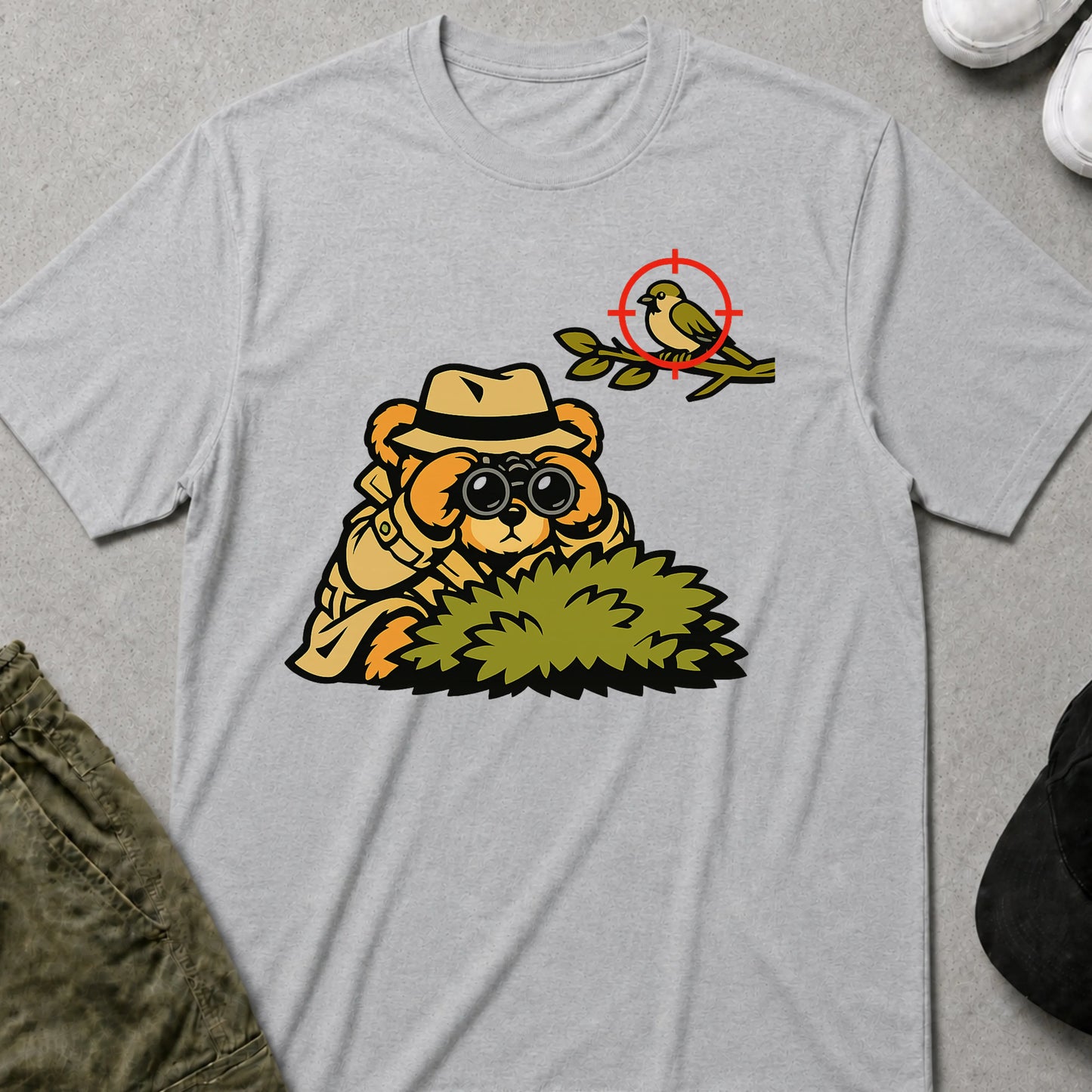 Birding Bear T-Shirt Sport Grey