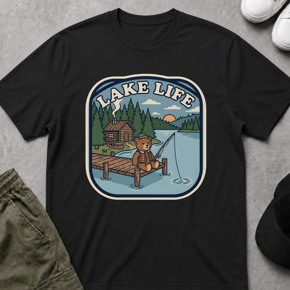 Printify Teddy-Bear Lake Life T-Shirt Black / S