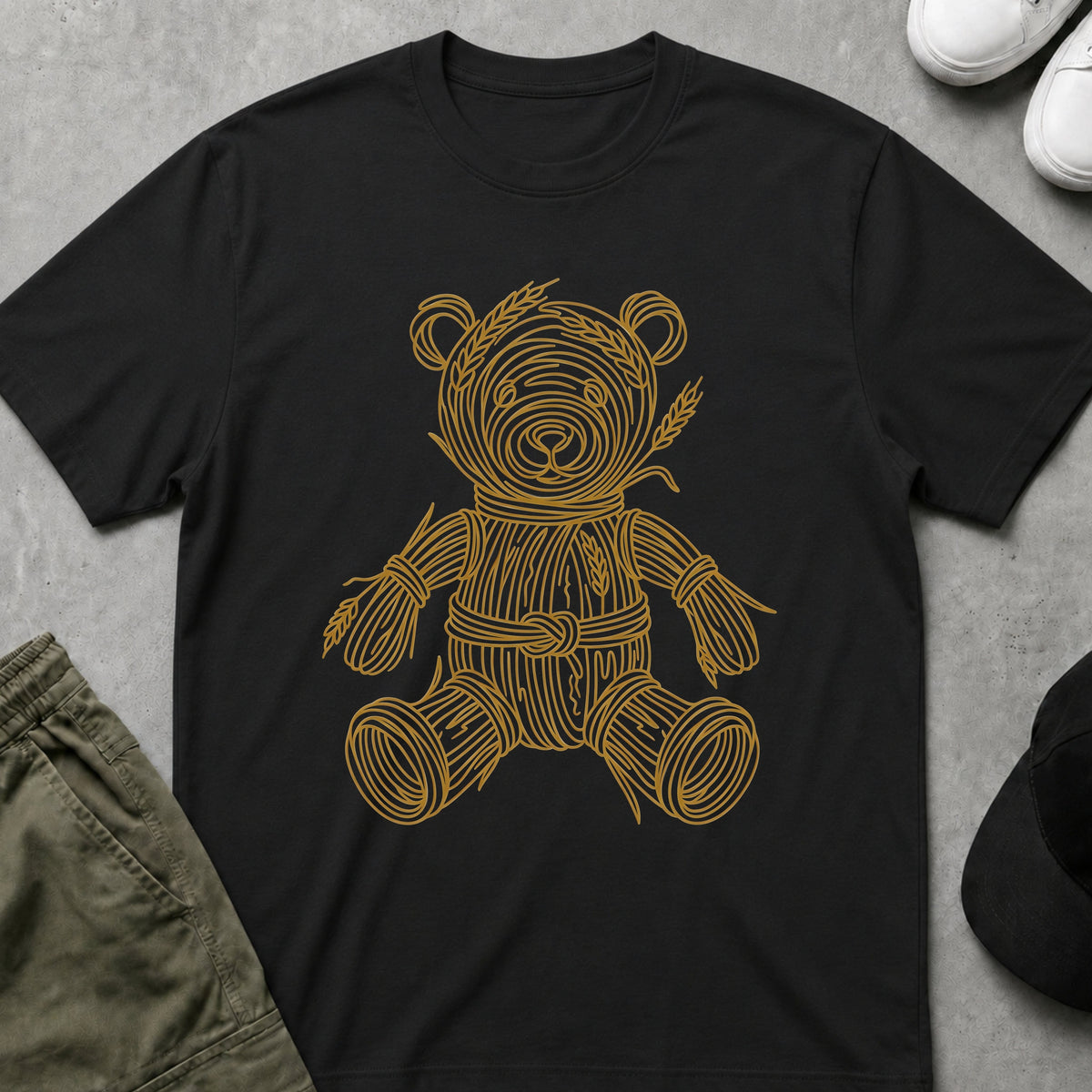 Printify Teddy-Bear Straw Bear T-Shirt Black / S