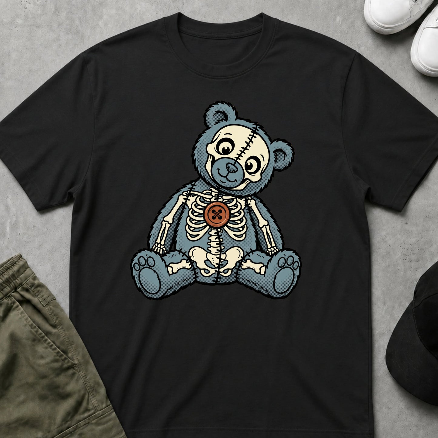 Cool Teds Teddy-Bear Button Bear T-Shirt Black / S