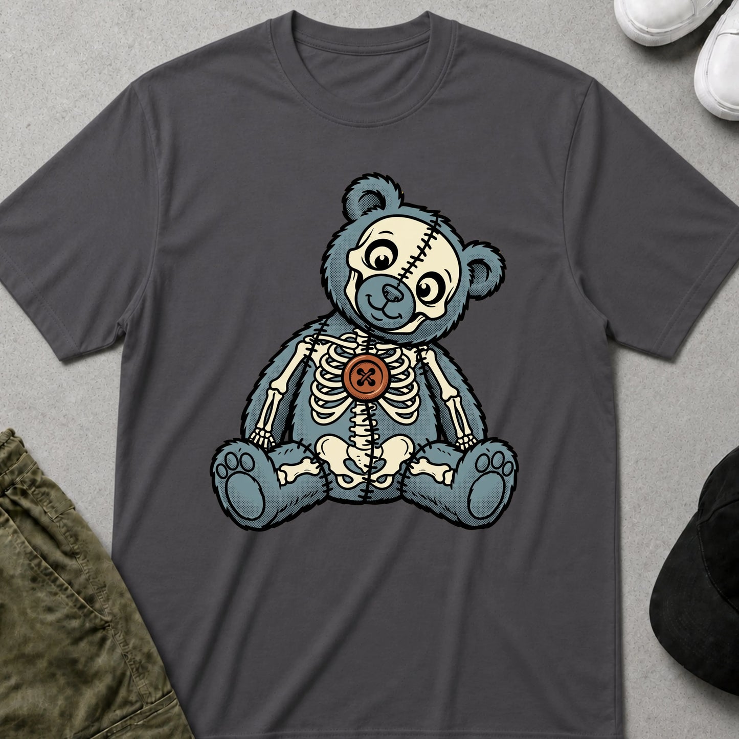 Cool Teds Teddy-Bear Button Bear T-Shirt Charcoal / S