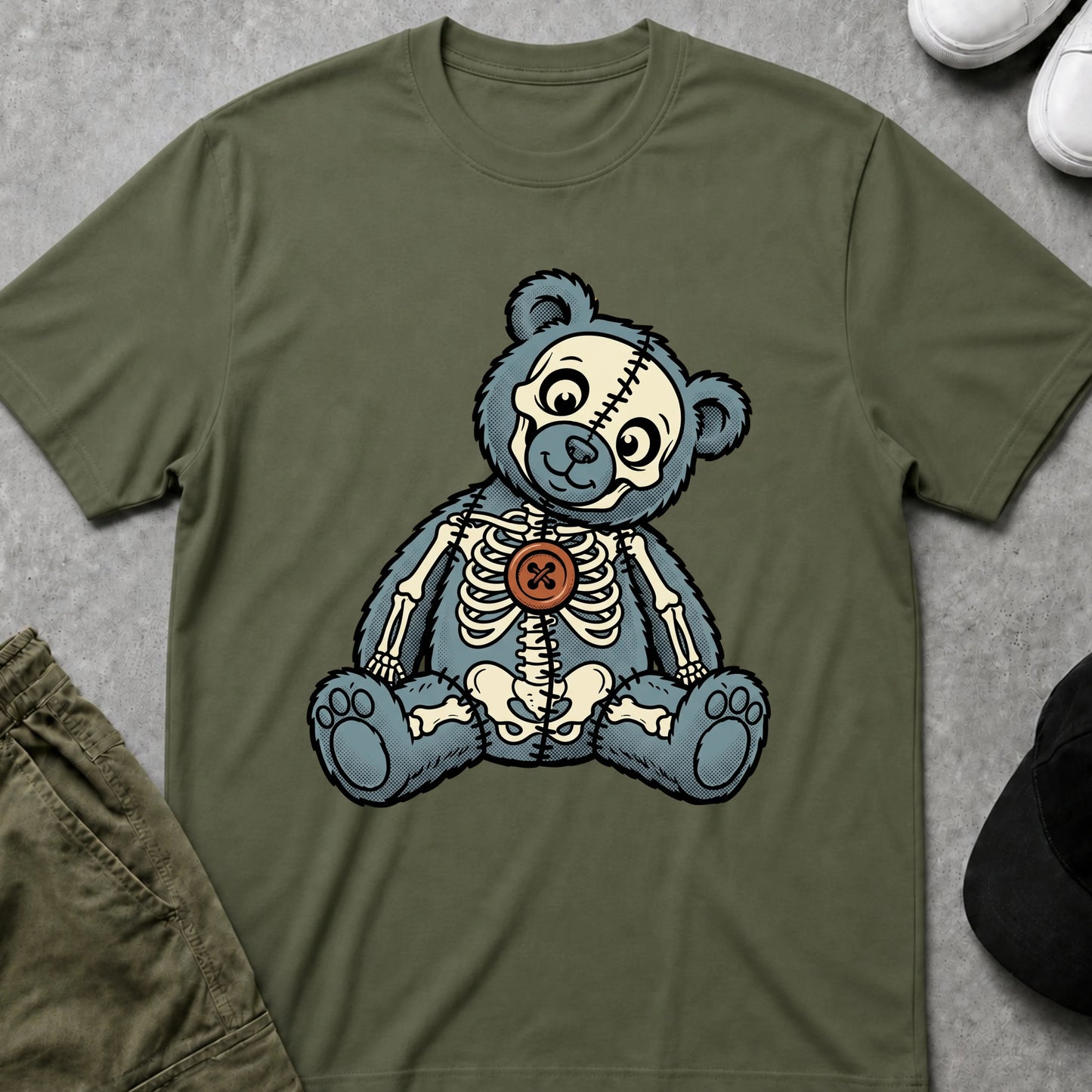 Cool Teds Teddy-Bear Button Bear T-Shirt Military Green / S