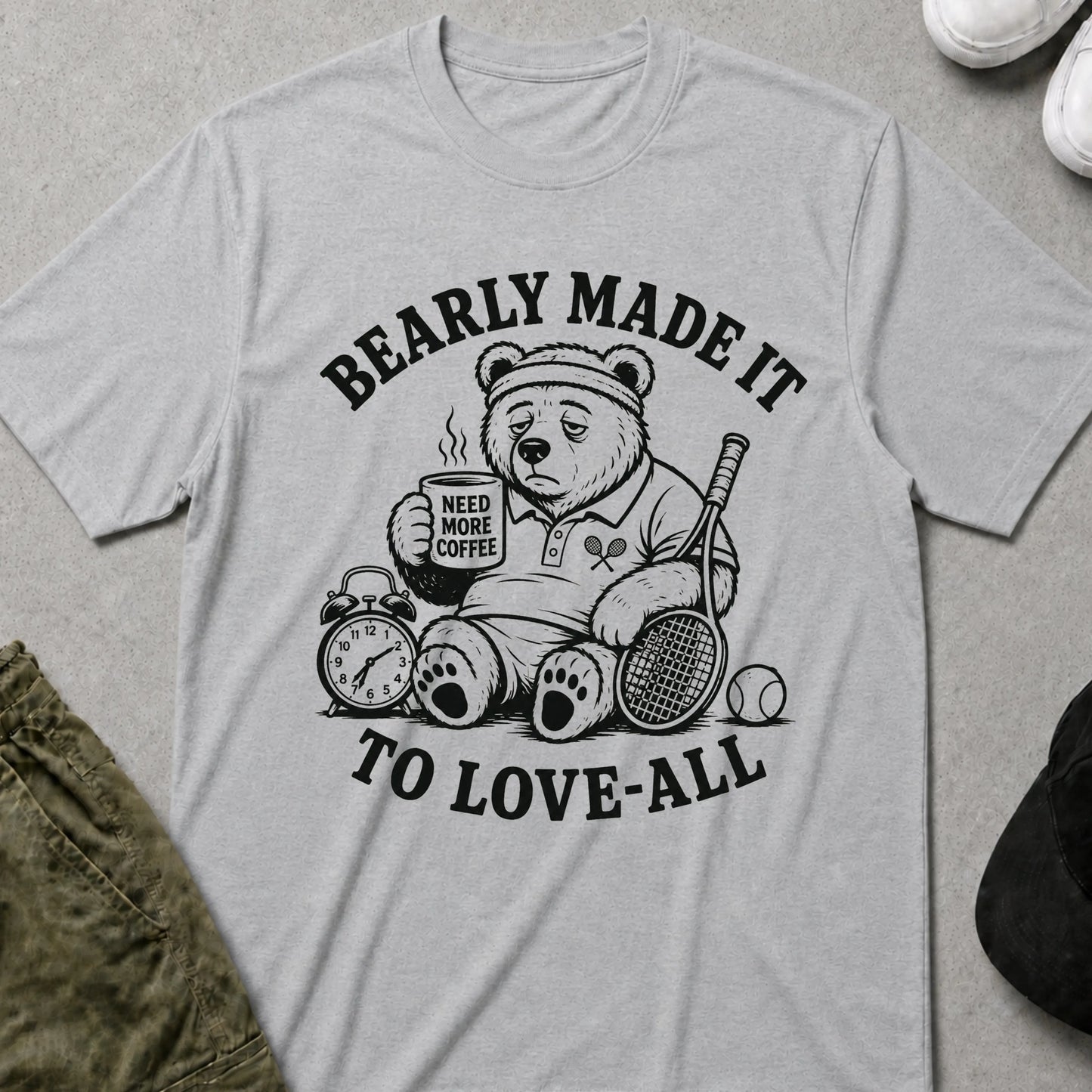Cool Teds Teddy-Bear Love My Tennis, Love My Coffee More T-Shirt Sport Grey / S