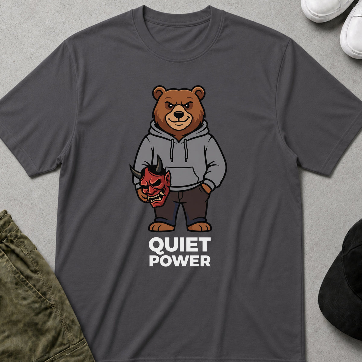 Cool Teds Teddy-Bear Quiet Power T-Shirt Charcoal / S