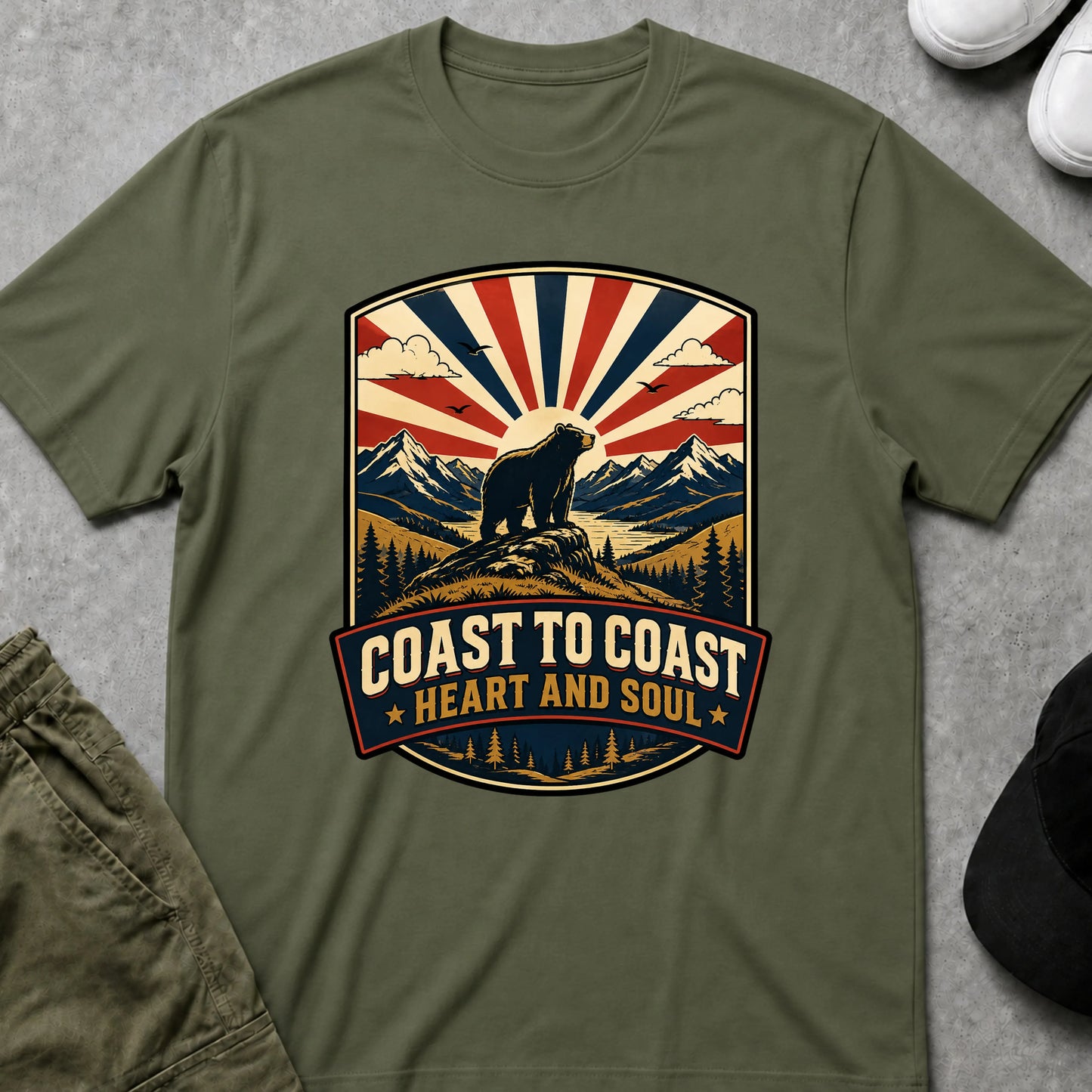 Cool Teds Teddy-Bear Coast to Coast T-Shirt Military Green / S