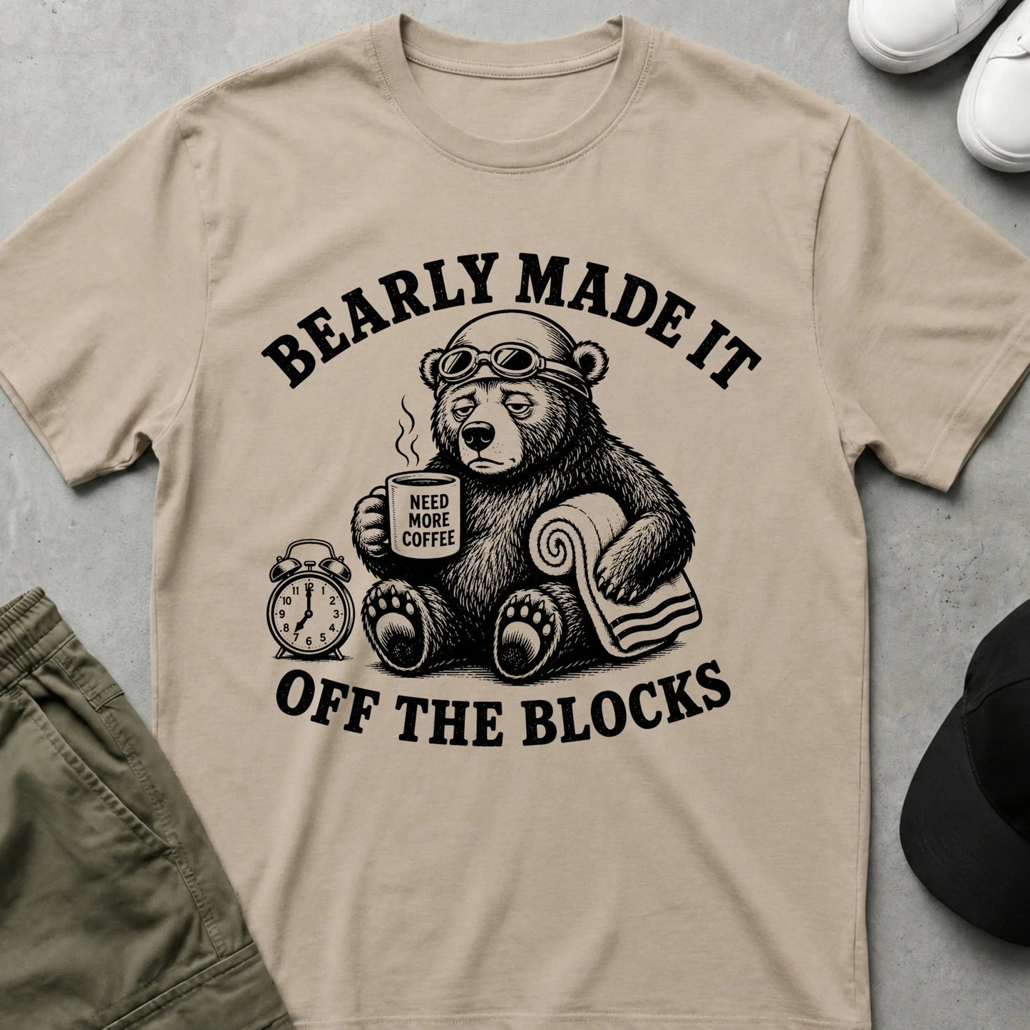 Printify Teddy-Bear Coffee Before My Swim T-Shirt Sand / S