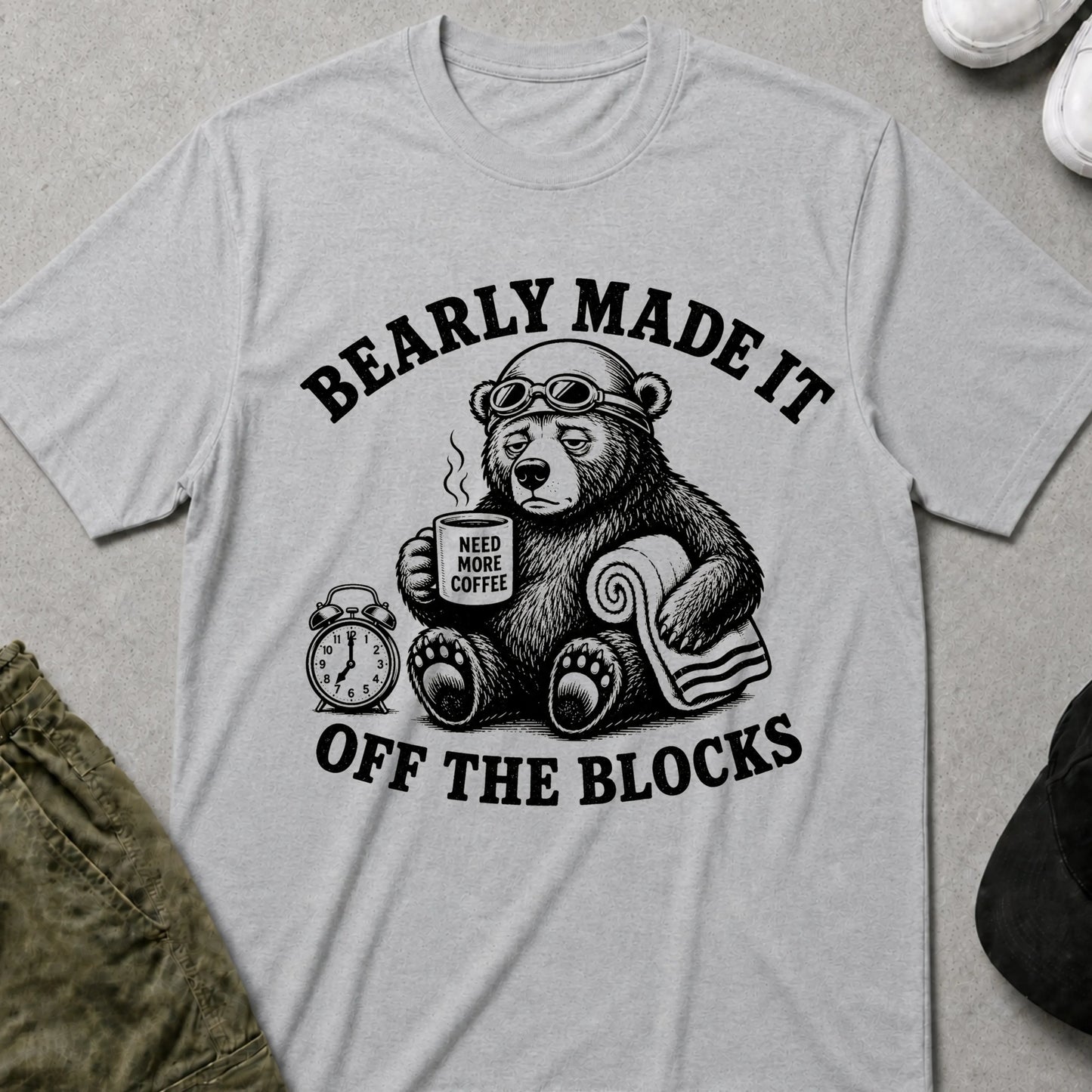 Printify Teddy-Bear Coffee Before My Swim T-Shirt Sport Grey / S