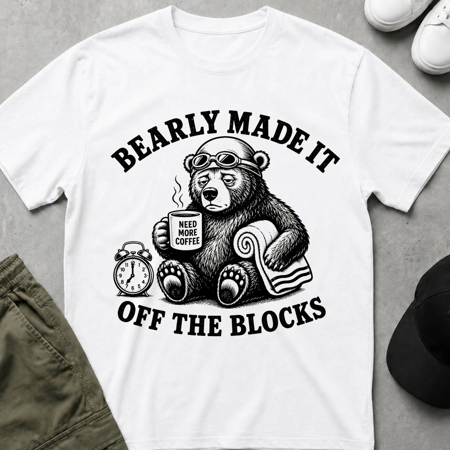 Printify Teddy-Bear Coffee Before My Swim T-Shirt White / S