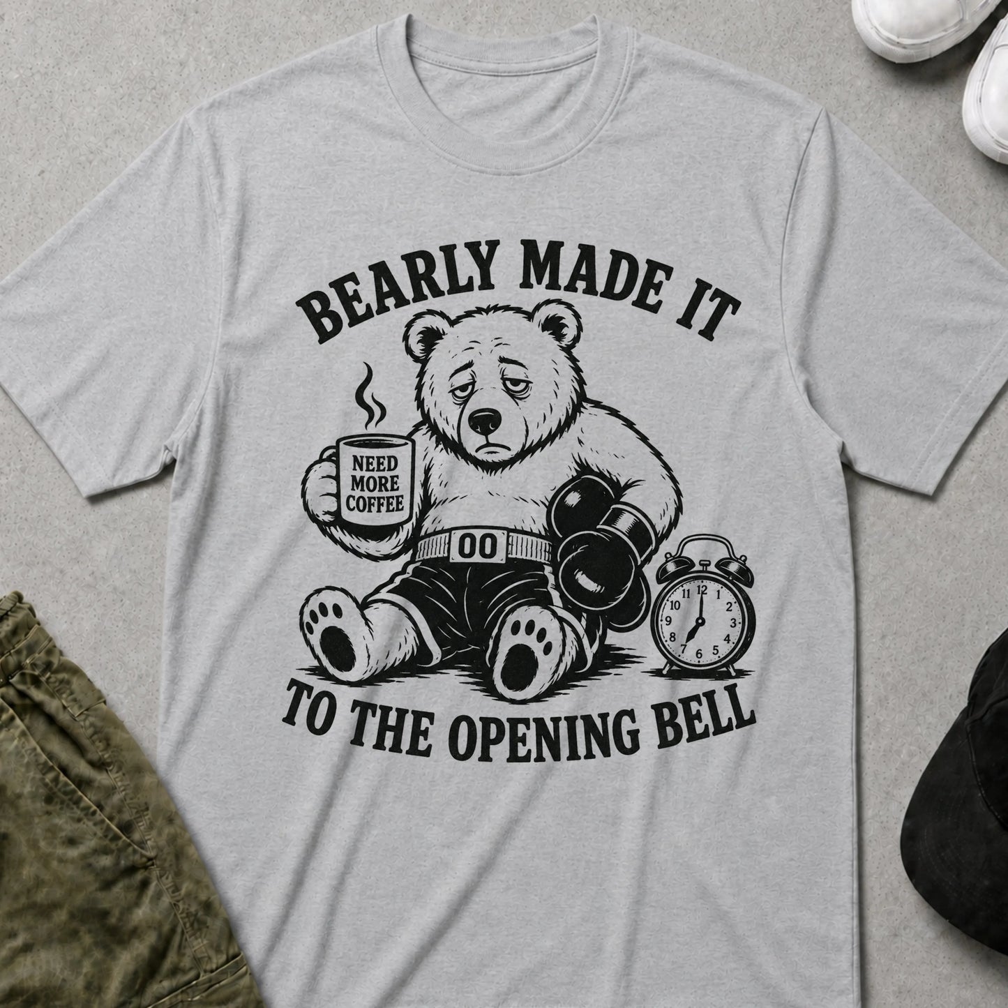 Cool Teds Teddy-Bear Coffee before the Bell T-Shirt Sport Grey / S