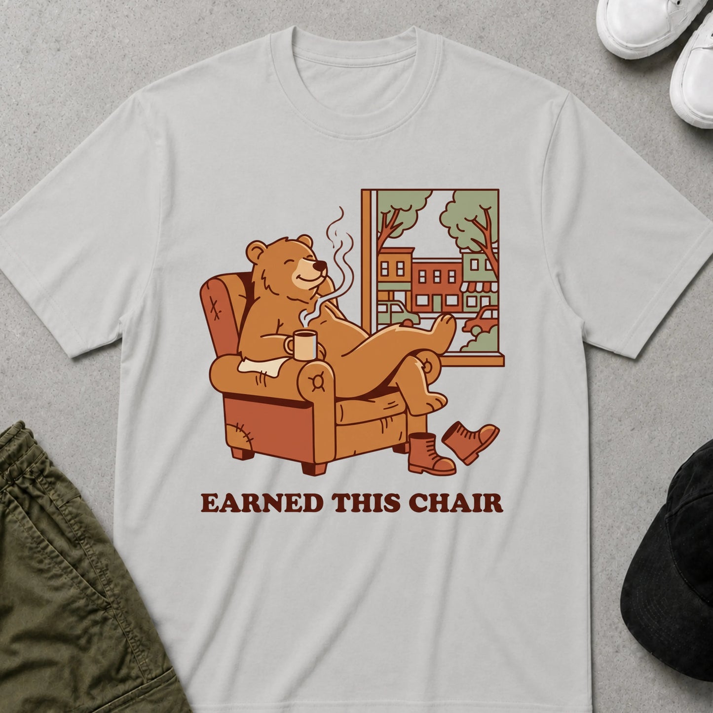 Cool Teds Teddy-Bear Coffee Time Comfort T-Shirt Ice Grey / S