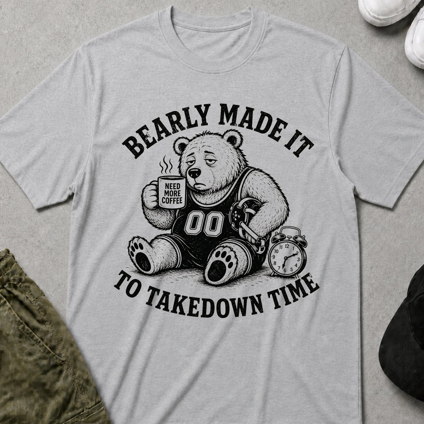 Cool Teds Teddy-Bear Coffee Wrestler T-Shirt Sport Grey / S
