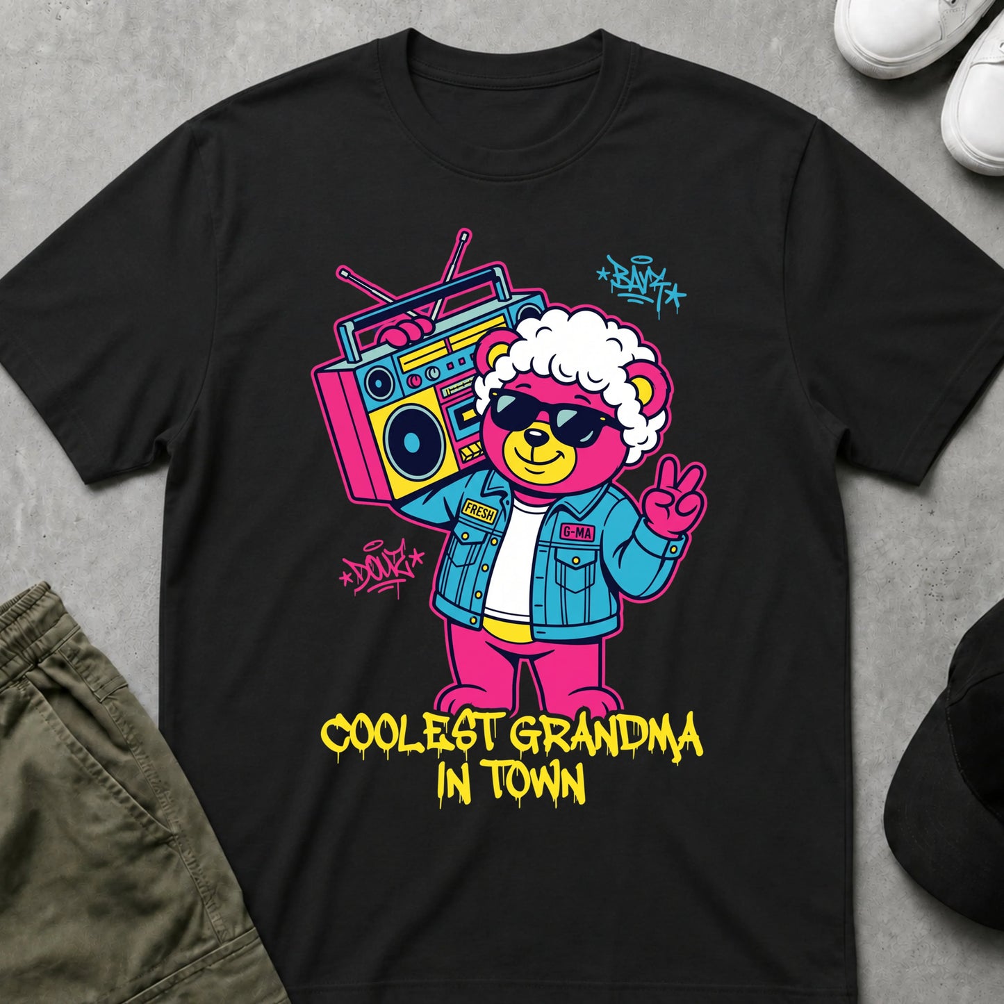 Cool Teds Teddy-Bear Coolest Grammy T-Shirt Black / S