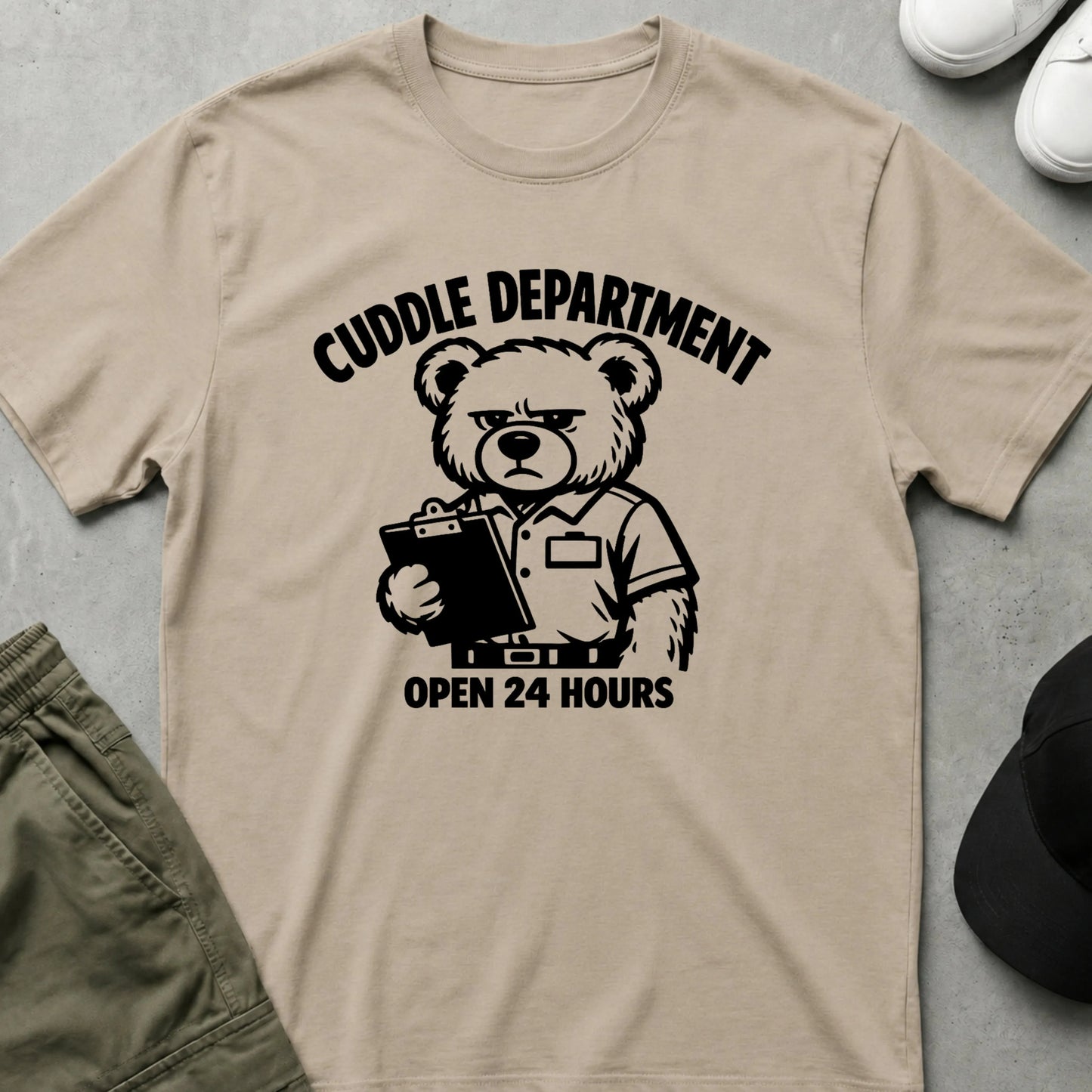 Printify Teddy-Bear Cuddle Department T-Shirt Sand / S