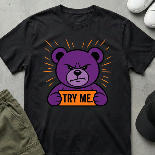 Printify Teddy-Bear Try Me T-Shirt Black / S