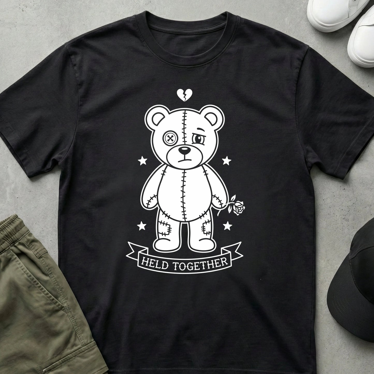 Cool Teds Teddy-Bear Held Together T-Shirt Black / S