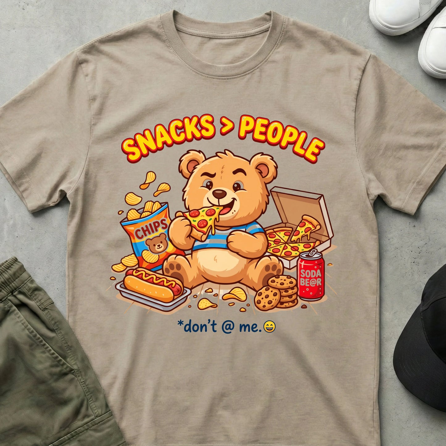 Snack Time Bear T-Shirt Sand
