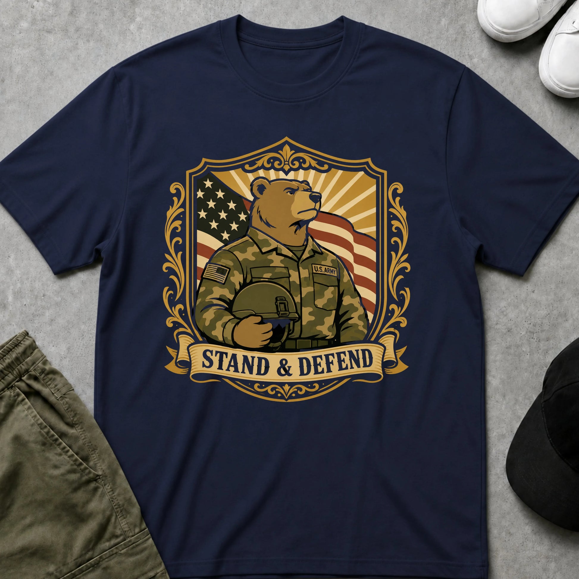 Cool Teds Teddy-Bear Defend the Flag T-Shirt Navy / S