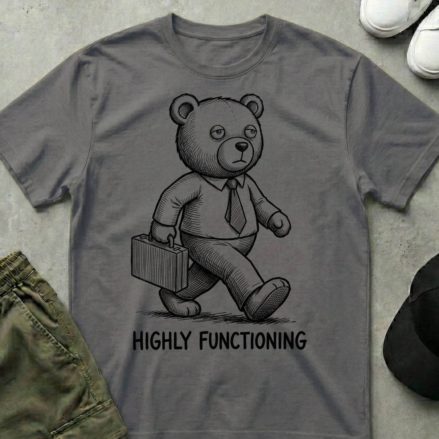 Cool Teds Teddy-Bear Barely Corporate T-Shirt Charcoal / S