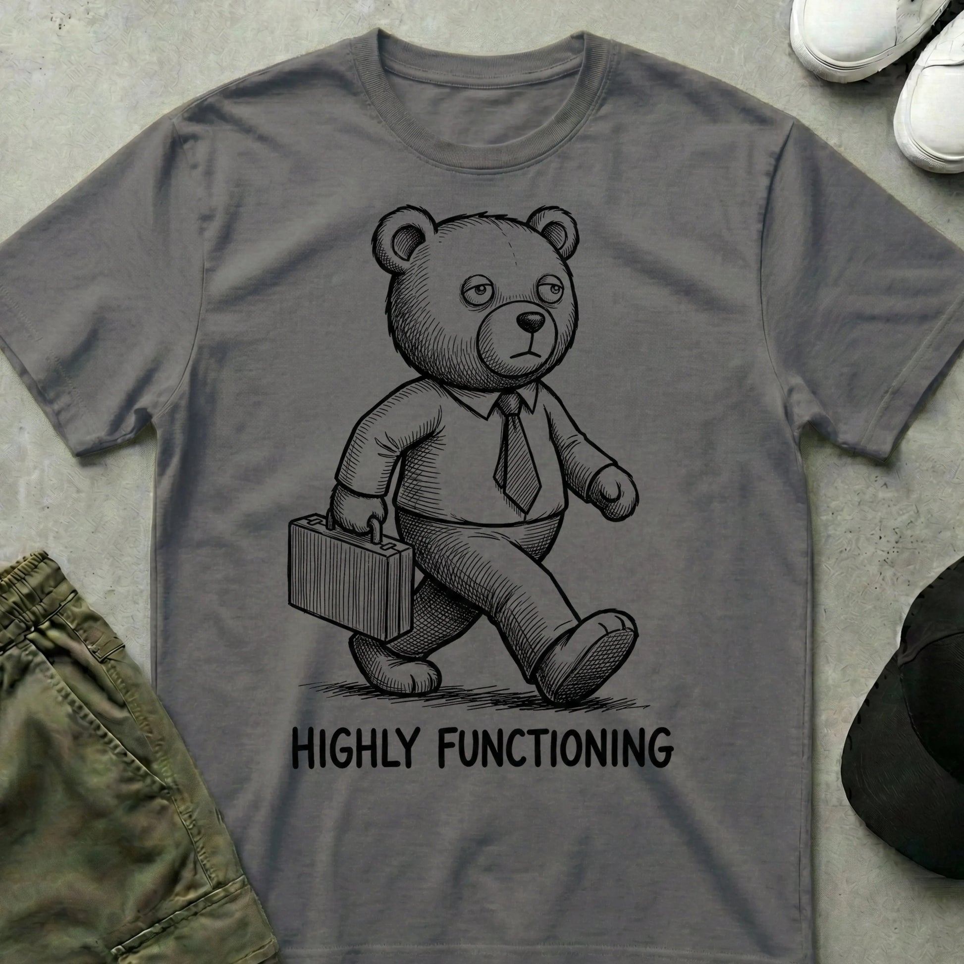 Cool Teds Teddy-Bear Barely Corporate T-Shirt Charcoal / S