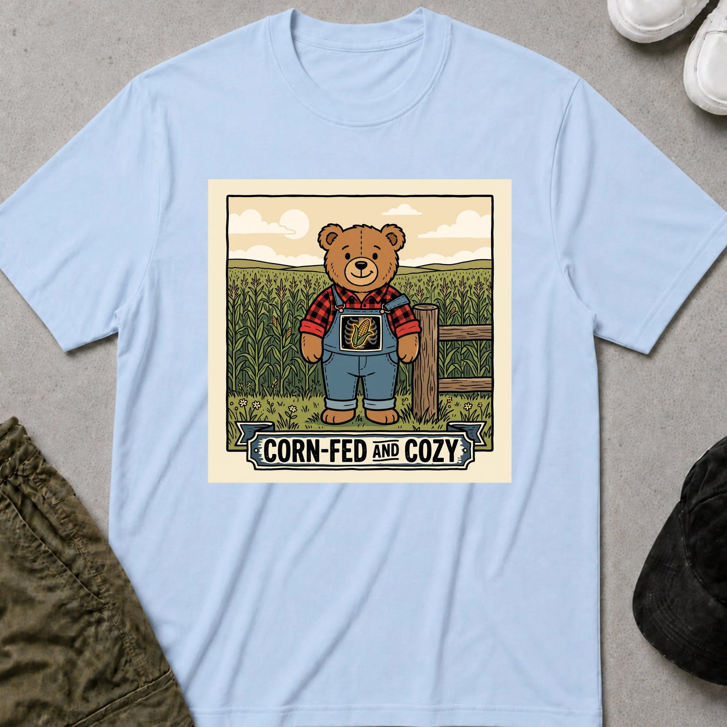 Cool Teds Teddy-Bear Farming Fun T-Shirt Light Blue / S