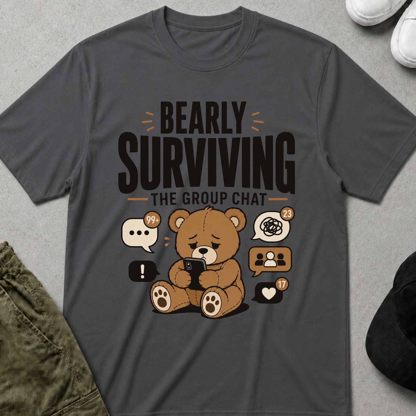 Group Chat Survival T-Shirt Charcoal