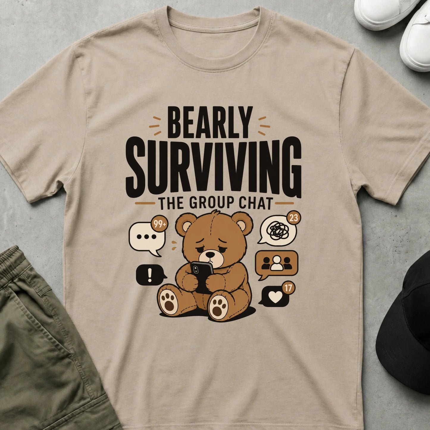 Group Chat Survival T-Shirt Sand