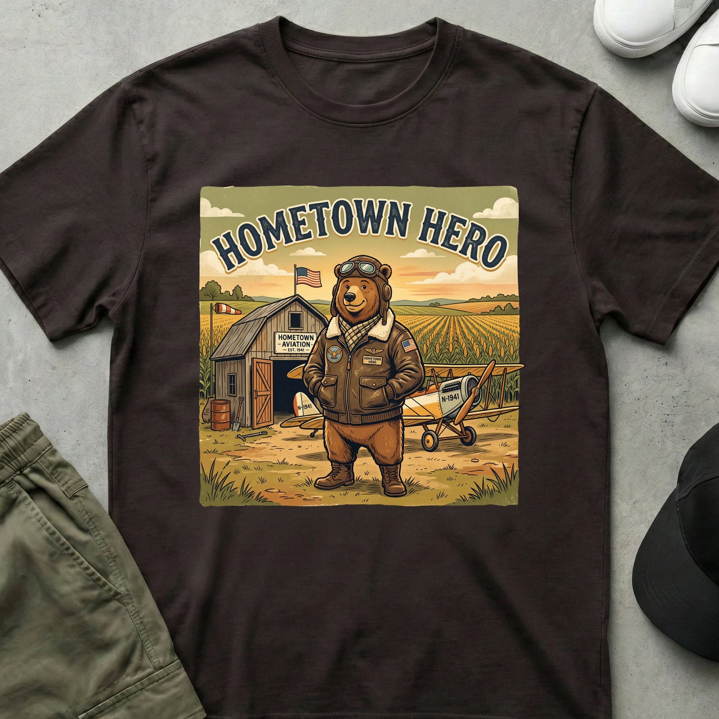 Cool Teds Teddy-Bear Hometown Hero T-Shirt Dark Chocolate / S