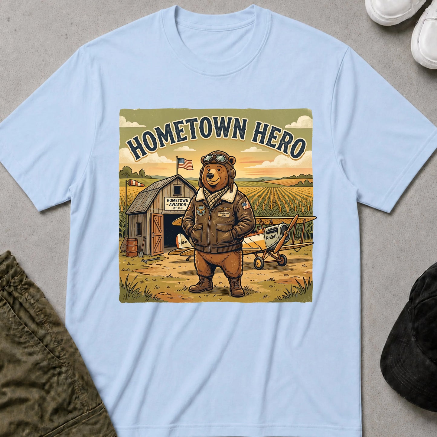 Cool Teds Teddy-Bear Hometown Hero T-Shirt Light Blue / S