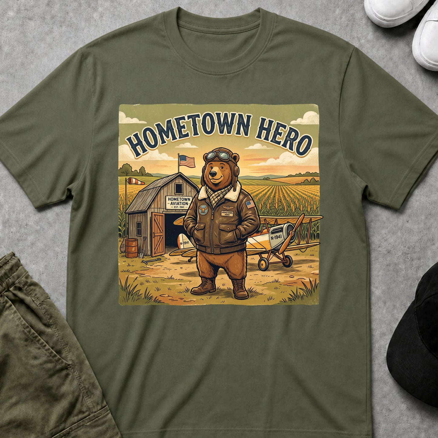 Cool Teds Teddy-Bear Hometown Hero T-Shirt Military Green / S