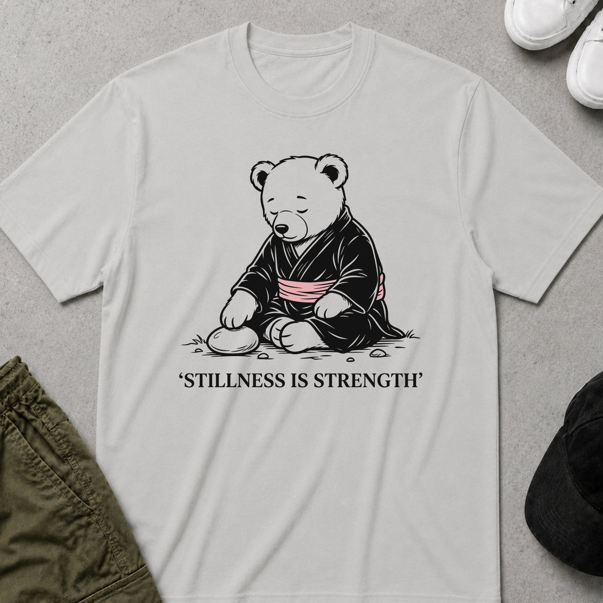 Cool Teds Teddy-Bear Stillness Is Strength T-Shirt Ice Grey / S