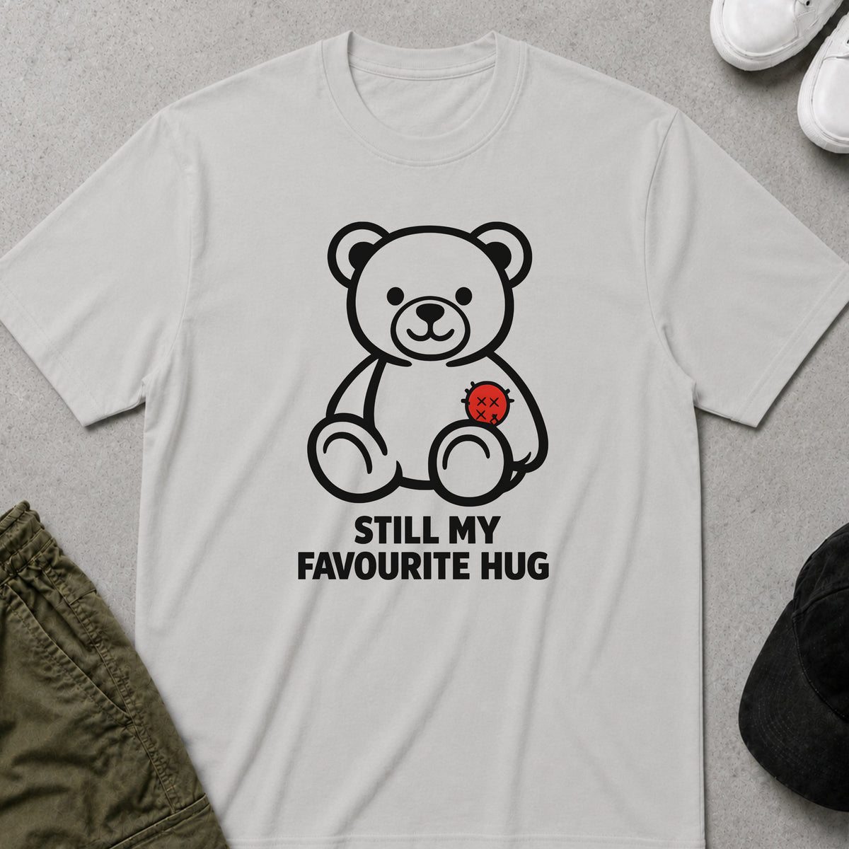 Cool Teds Teddy-Bear Broken Heart Cuddle T-Shirt Ice Grey / S