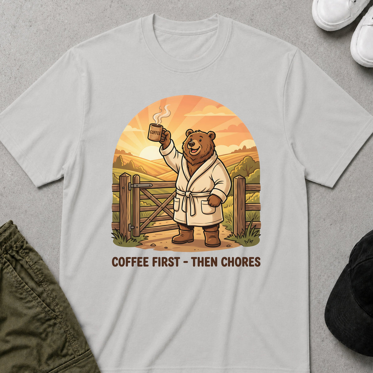 Cool Teds Teddy-Bear Morning Bear Vibes T-Shirt Ice Grey / S