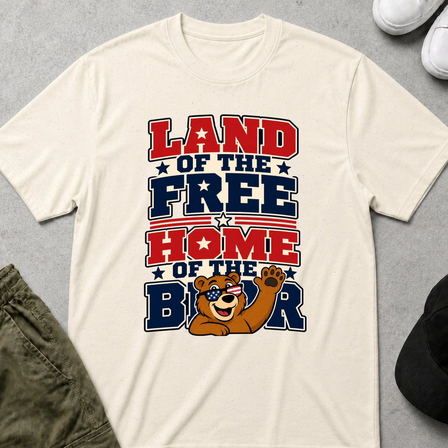 Cool Teds Teddy-Bear Land of the Free T-Shirt Natural / S