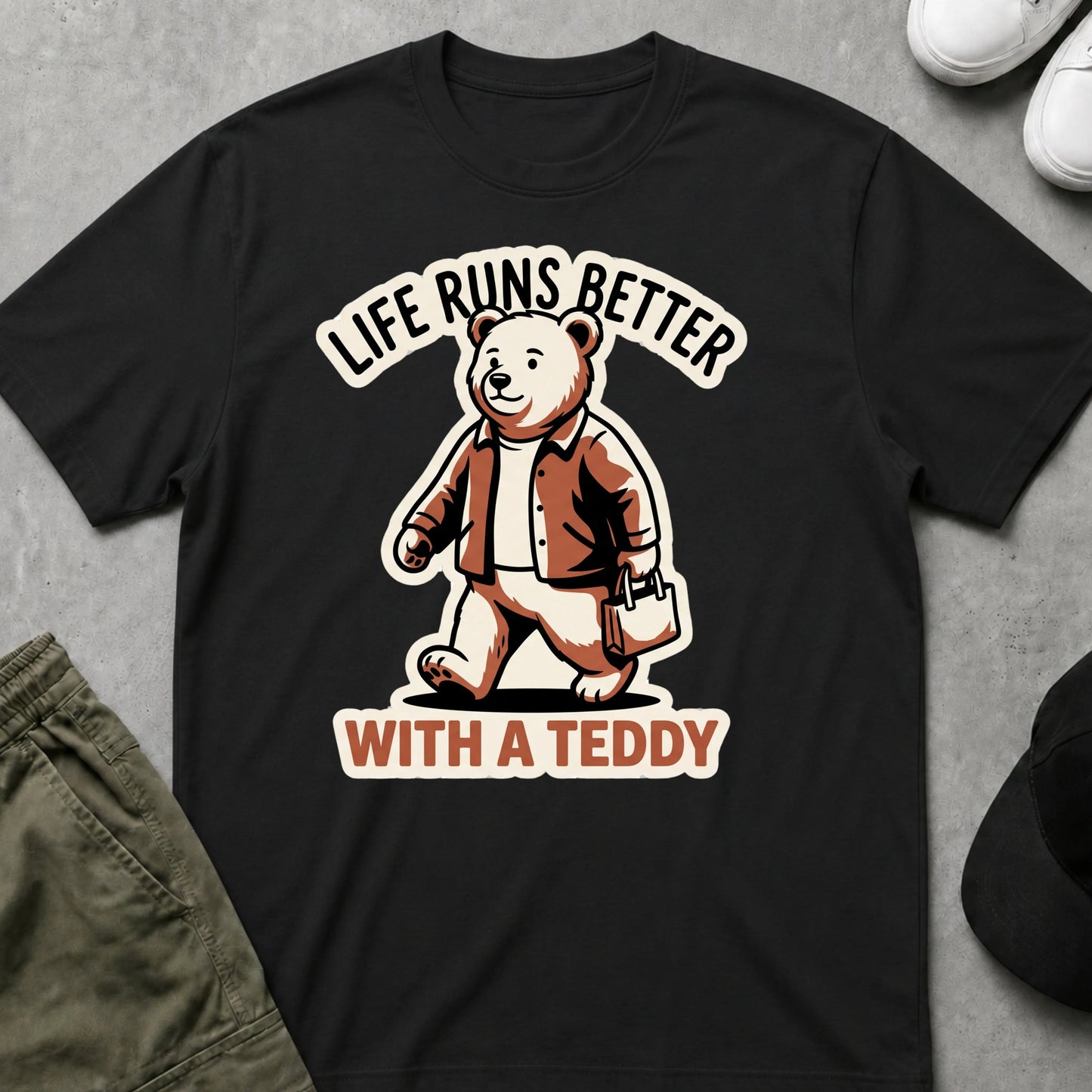 Printify Teddy-Bear Life Runs Better T-Shirt Black / S