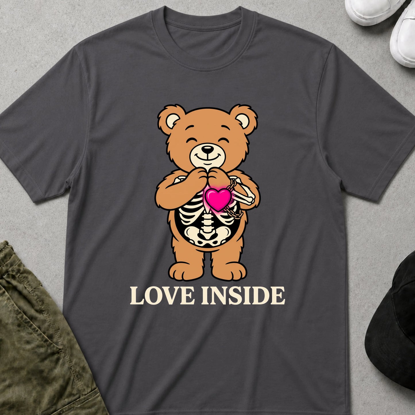 Cool Teds Teddy-Bear Love Inside T-Shirt Charcoal / S