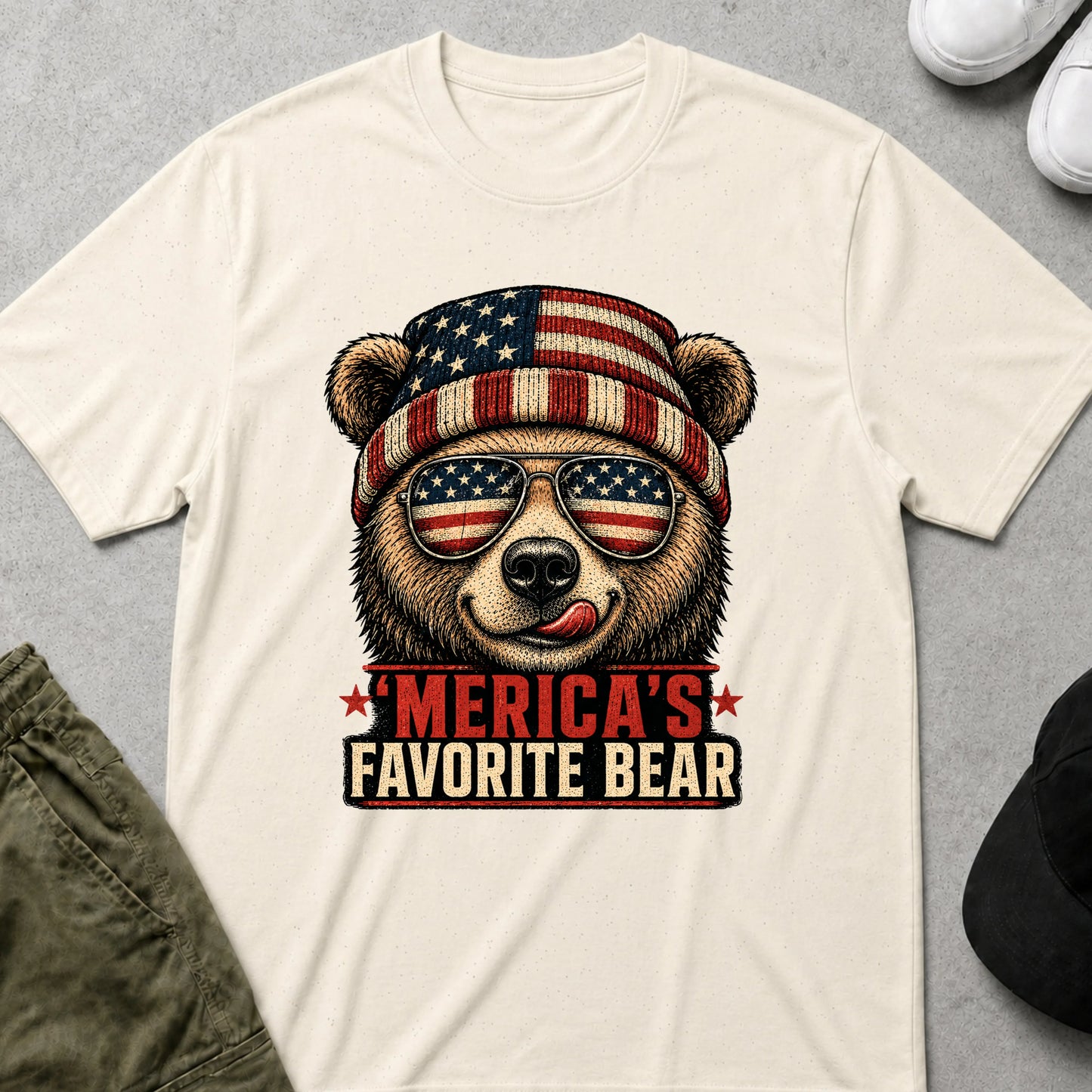Printify Teddy-Bear 'Merica's Favourite Bear T-Shirt Natural / S