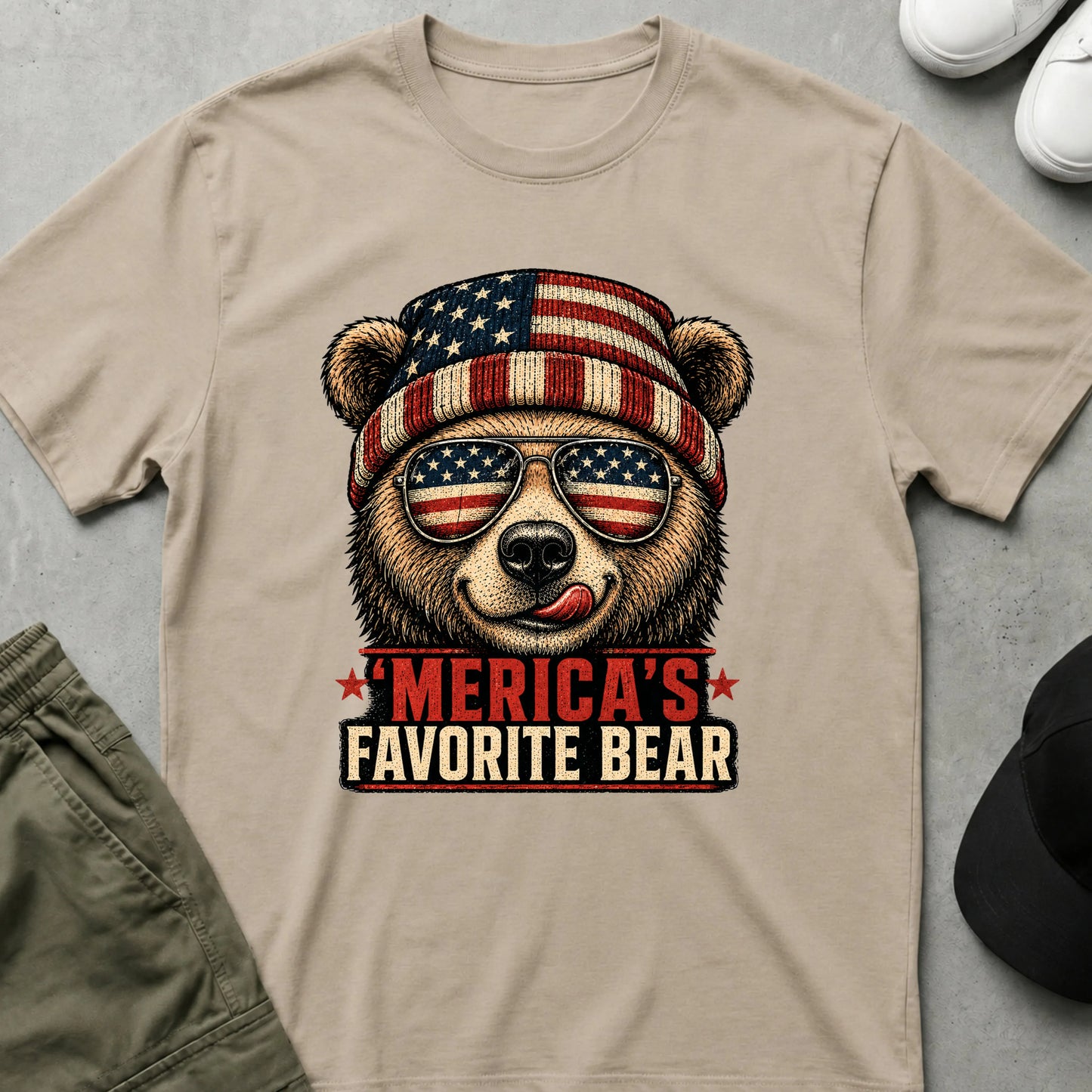 Printify Teddy-Bear 'Merica's Favourite Bear T-Shirt Sand / S
