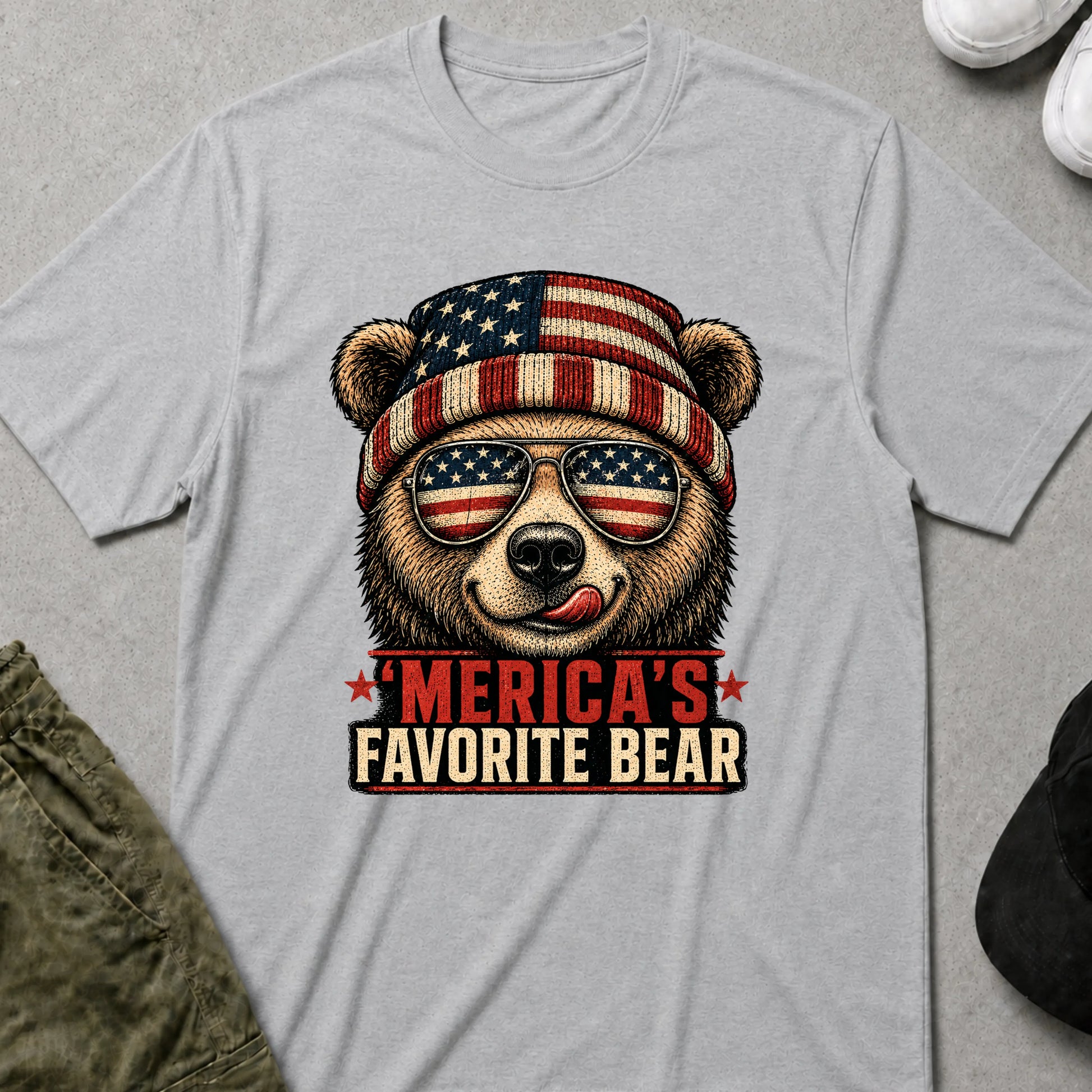 Printify Teddy-Bear 'Merica's Favourite Bear T-Shirt Sport Grey / S