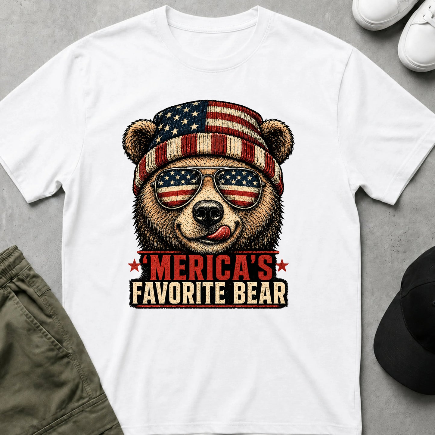 Printify Teddy-Bear 'Merica's Favourite Bear T-Shirt White / S