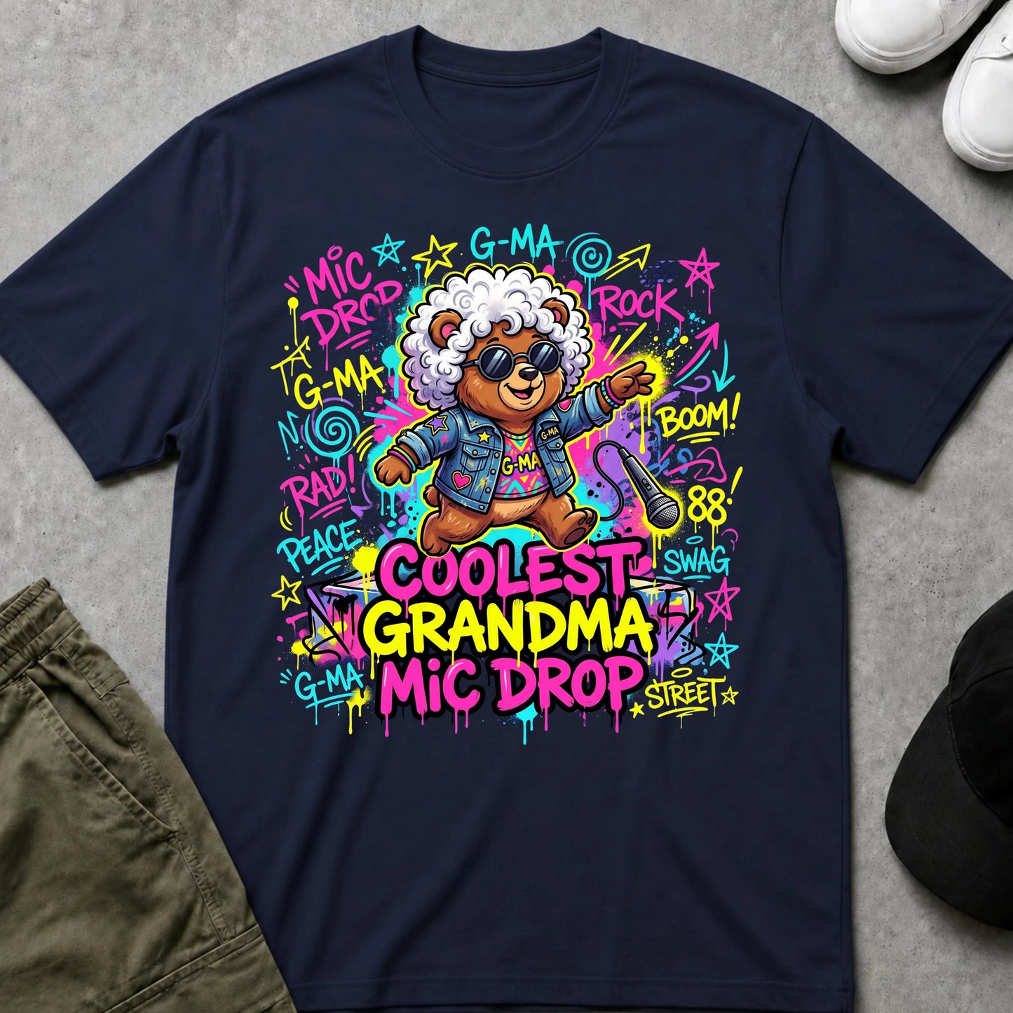 Cool Teds Teddy-Bear Mic Drop T-Shirt Navy / S