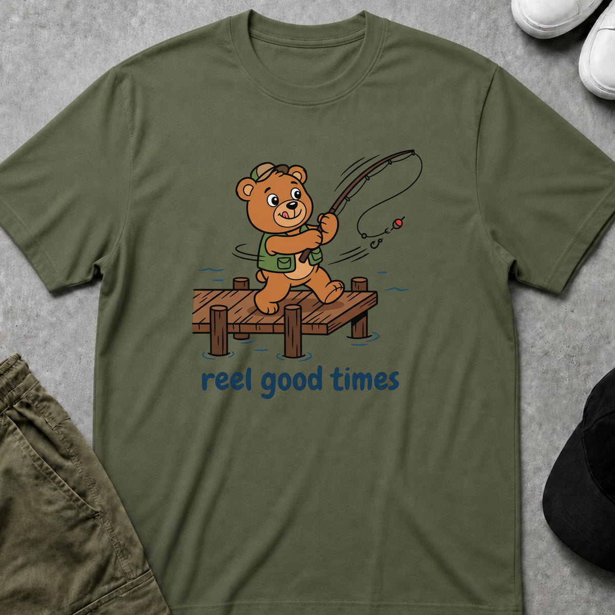 Printify Teddy-Bear Reel Good Times T-Shirt Military Green / S