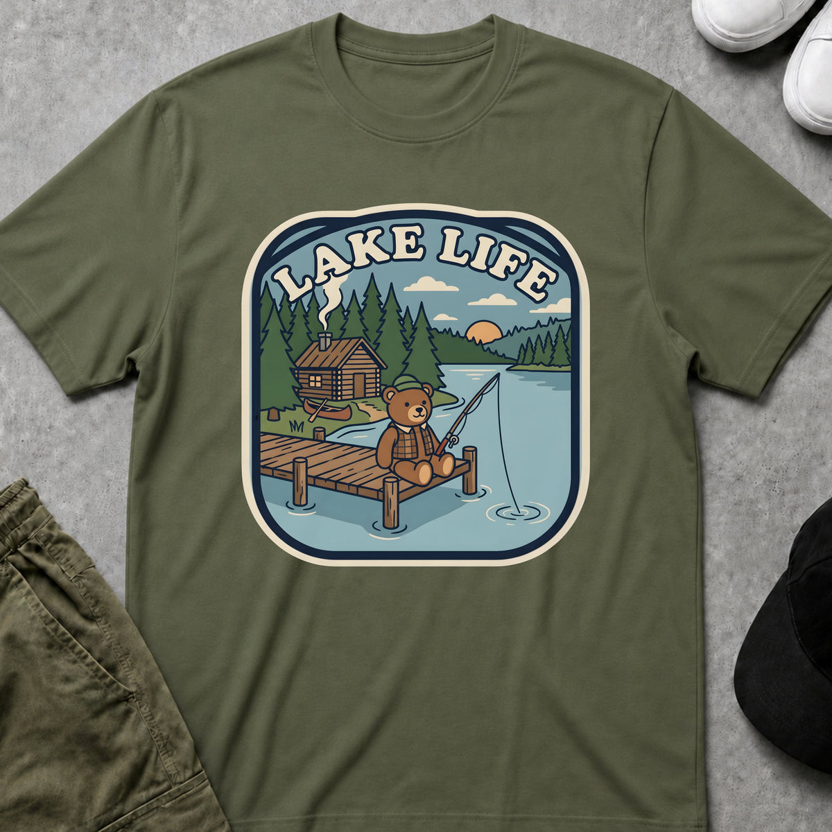 Printify Teddy-Bear Lake Life T-Shirt Military Green / S