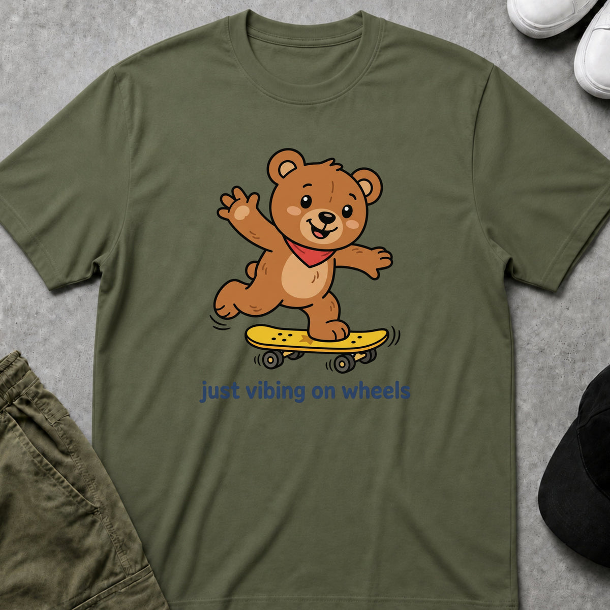 Vibing On Wheels T-Shirt Military Green