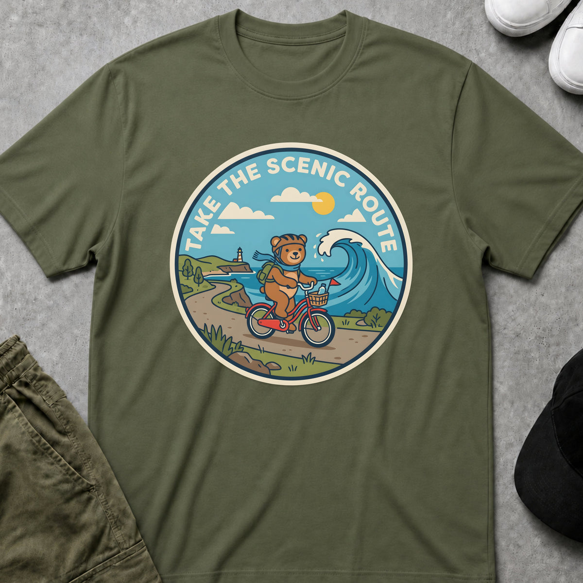 Printify Teddy-Bear Scenic Route T-Shirt Military Green / S