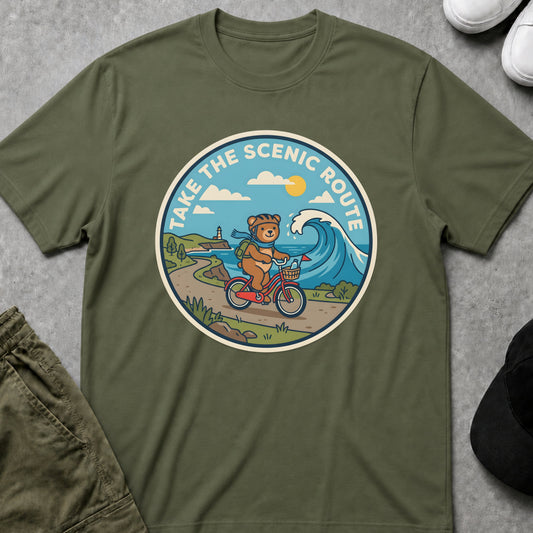 Printify Teddy-Bear Scenic Route T-Shirt Military Green / S