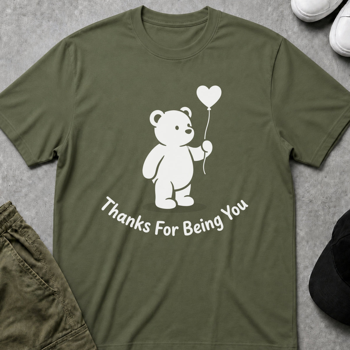 Printify Teddy-Bear Bear Heart Gratitude T-Shirt Military Green / S