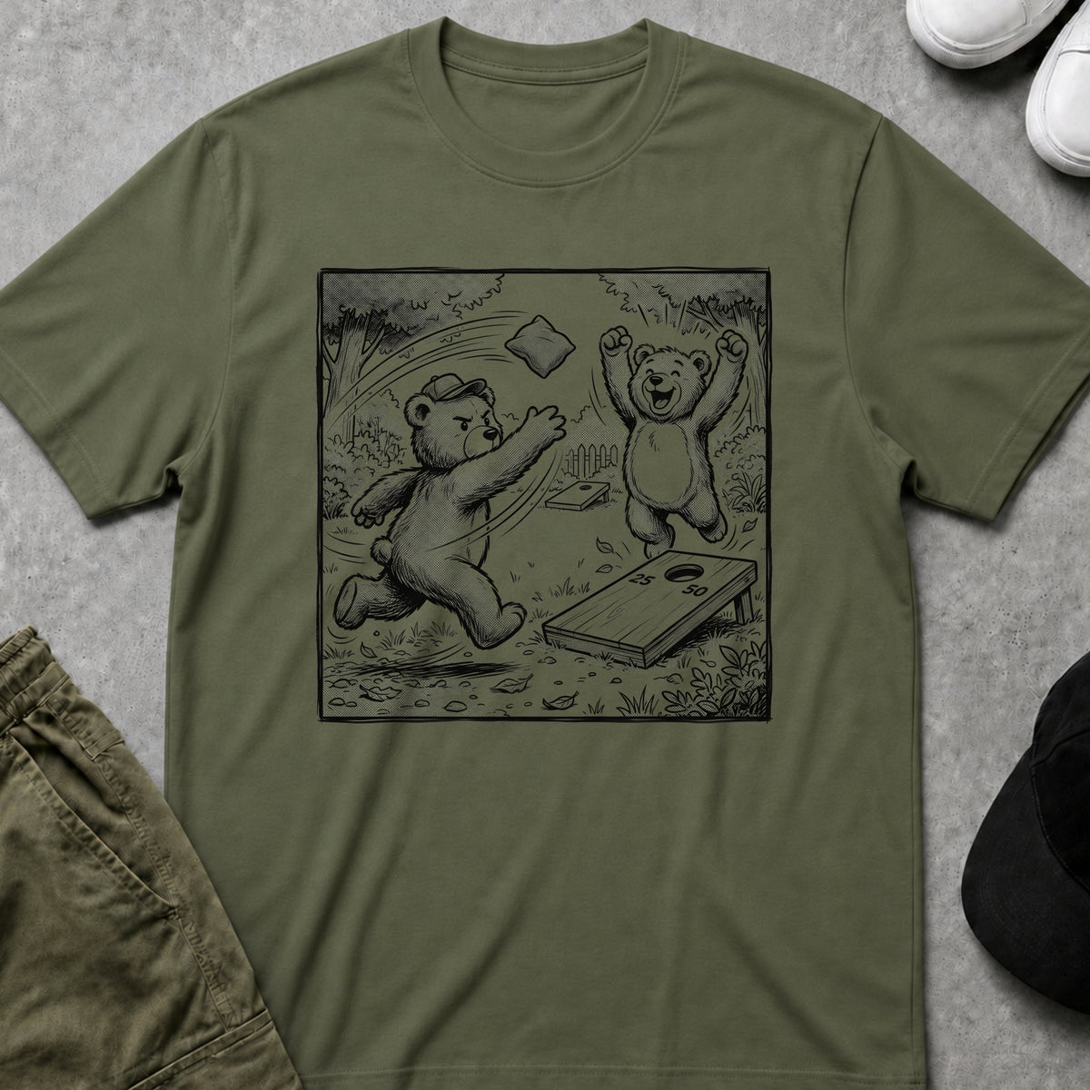Printify Teddy-Bear Cornhole Bears T-Shirt Military Green / S